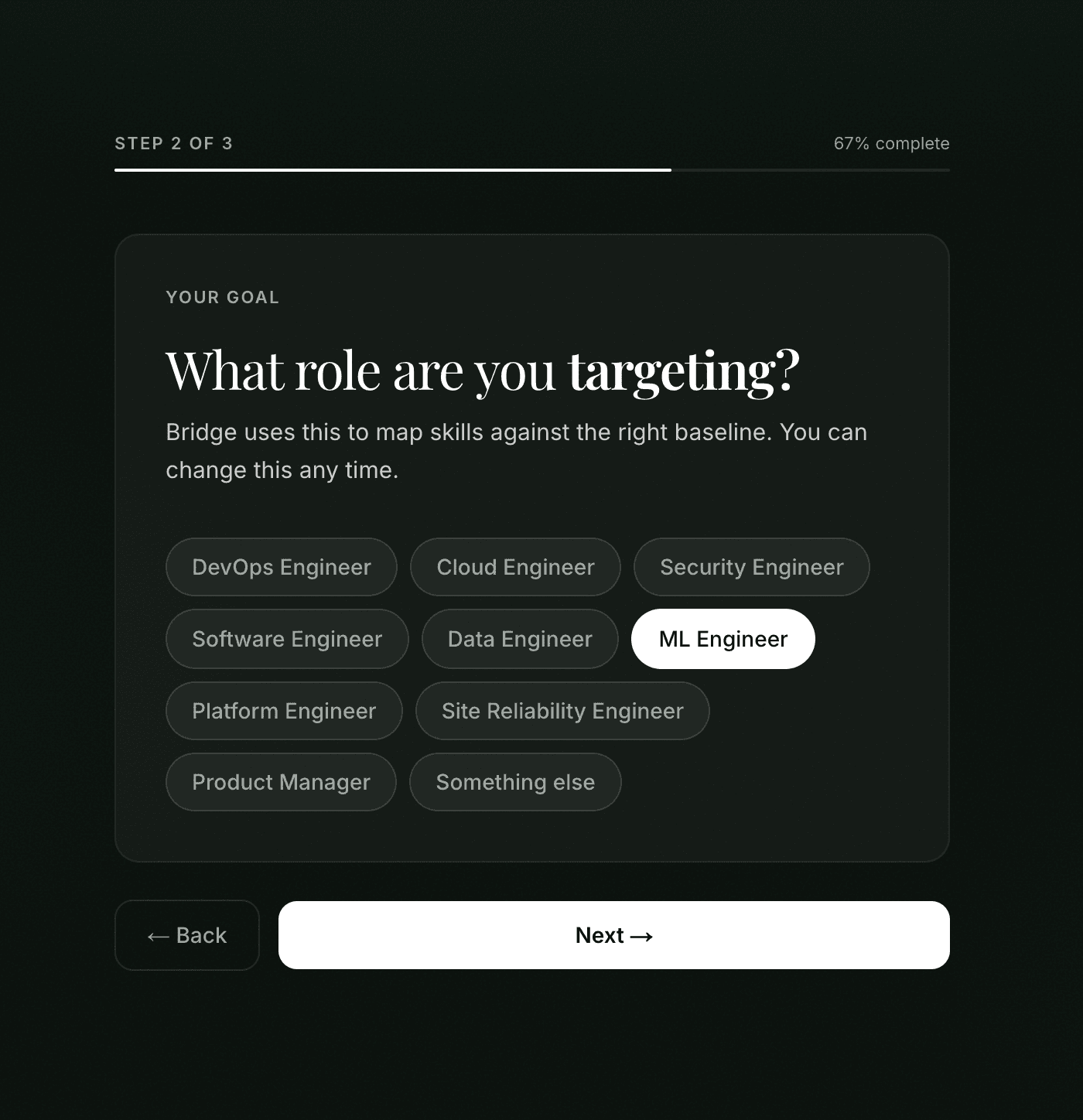 Onboarding step 2 — target role